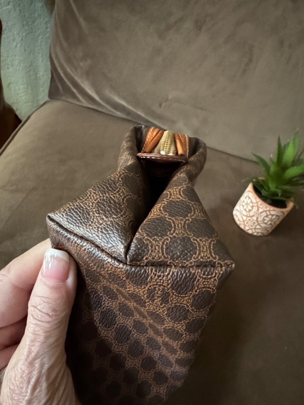 Hold for Mara Celine Brown Monogram Toiletry Pouch w Tan Trim Vintage Like New - Picture 5 of 11